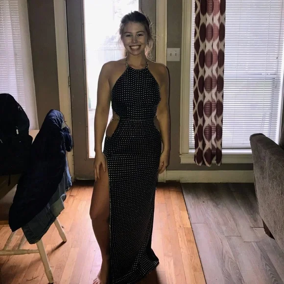 Revolve NBD Black cut out dress with diamant and stud detailing